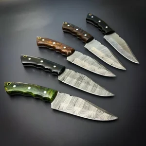Damascus Clip Point Knife – 5 Handle Variants