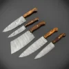 5-Piece Damascus Kitchen Knife Set – Rosewood Handle