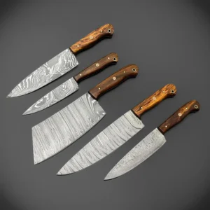 5-Piece Damascus Kitchen Knife Set – Rosewood Handle