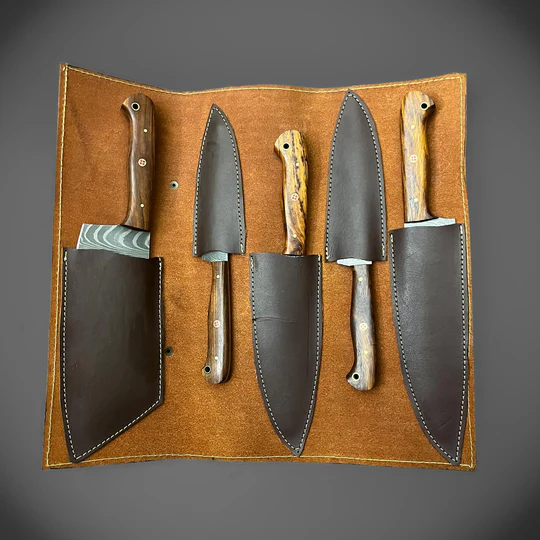 5-Piece Damascus Kitchen Knife Set – Rosewood Handle
