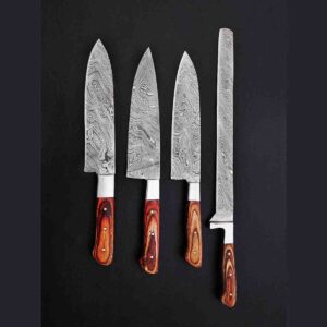 4-Piece Damascus Kitchen Knife Set – Hardwood Handle