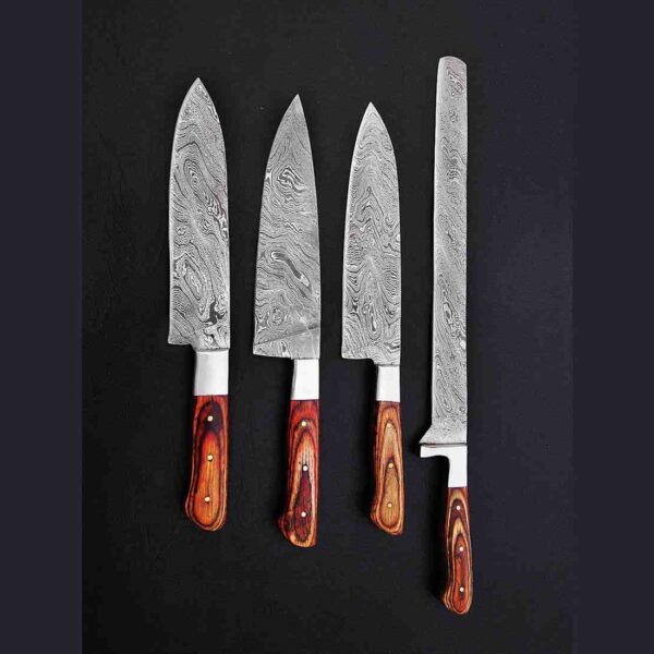 4-Piece Damascus Kitchen Knife Set – Hardwood Handle