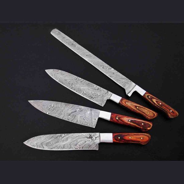 4-Piece Damascus Kitchen Knife Set – Hardwood Handle