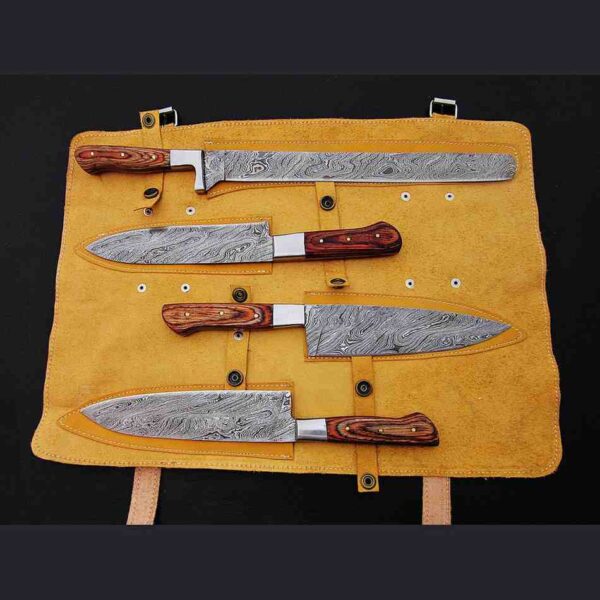 4-Piece Damascus Kitchen Knife Set – Hardwood Handle