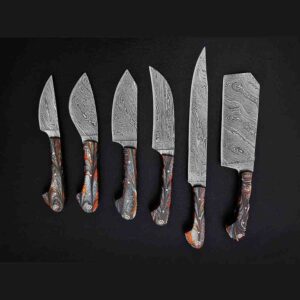 6-Piece Damascus Chef Knife Set – Resin or Wood Handle
