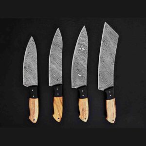 4-Piece Damascus Chef Knife Set – Olive Wood Handle