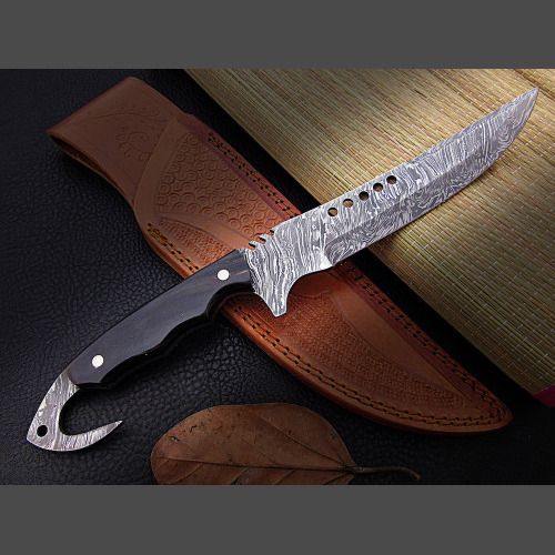Handmade Tactical Hunting Knife – Fixed Blade with Hook Pommel or Gut Hook