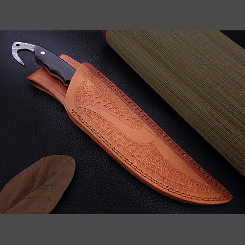 Handmade Tactical Hunting Knife – Fixed Blade with Hook Pommel or Gut Hook