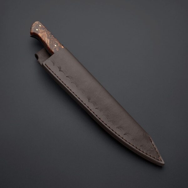 Damascus Knife with Burl Wood Handle Deluxe Brown