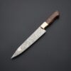 Damascus Knife with Burl Wood Handle Deluxe Brown