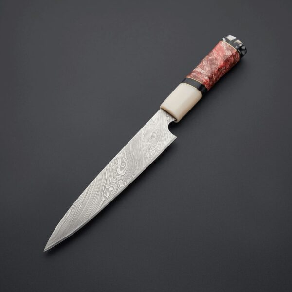 Damascus Steel Knife with Burl Wood Handle Brown