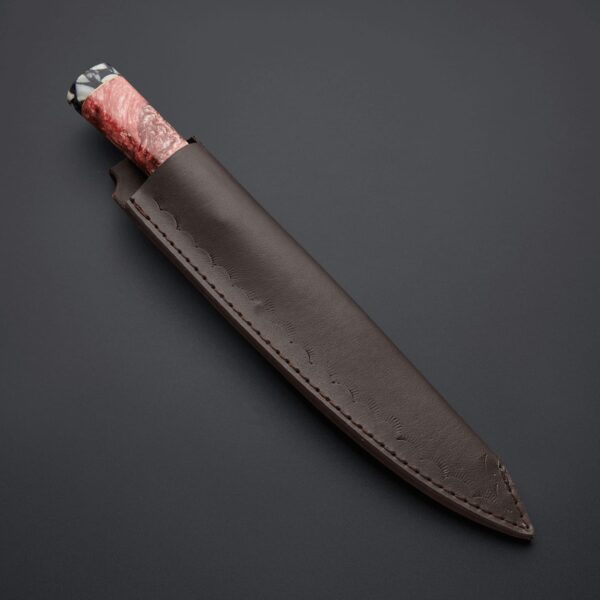Damascus Steel Knife with Burl Wood Handle Brown