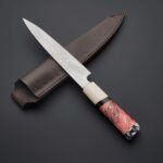 Damascus Steel Knife with Burl Wood Handle Brown