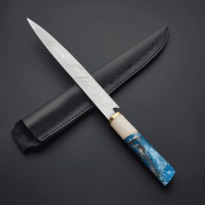 9" Damascus Slicing Knife – Blue Burl Resin Handle