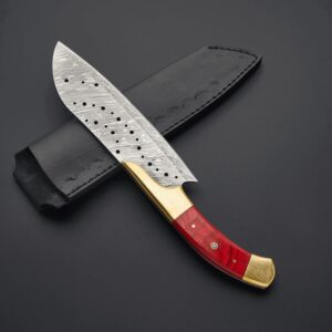 13" Damascus Chef Knife – Red Wood & Brass Handle