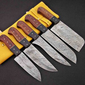 5-Piece Damascus Chef Knife Set – Exotic Wood Handles