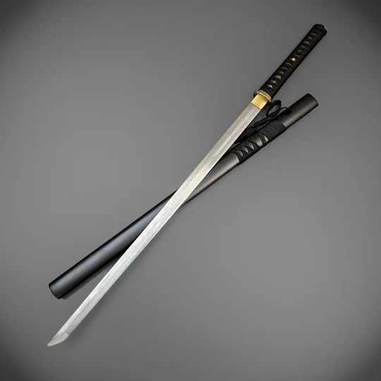 Damascus Chokutō Katana – Straight Blade & Brass Guard