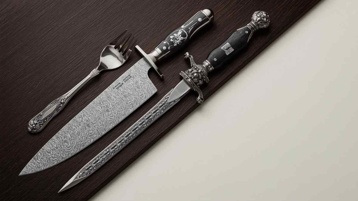 products-swords-knife-fork-spoon-dagger-axe-damascus 13" Damascus Chef Knife – Red Wood & Brass Handle